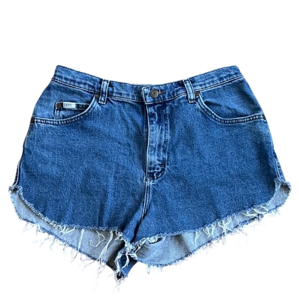 Vintage LEE Denim Shorts 90s HighRise Distressed Hem Cut Off Blue Jean Shorts 12